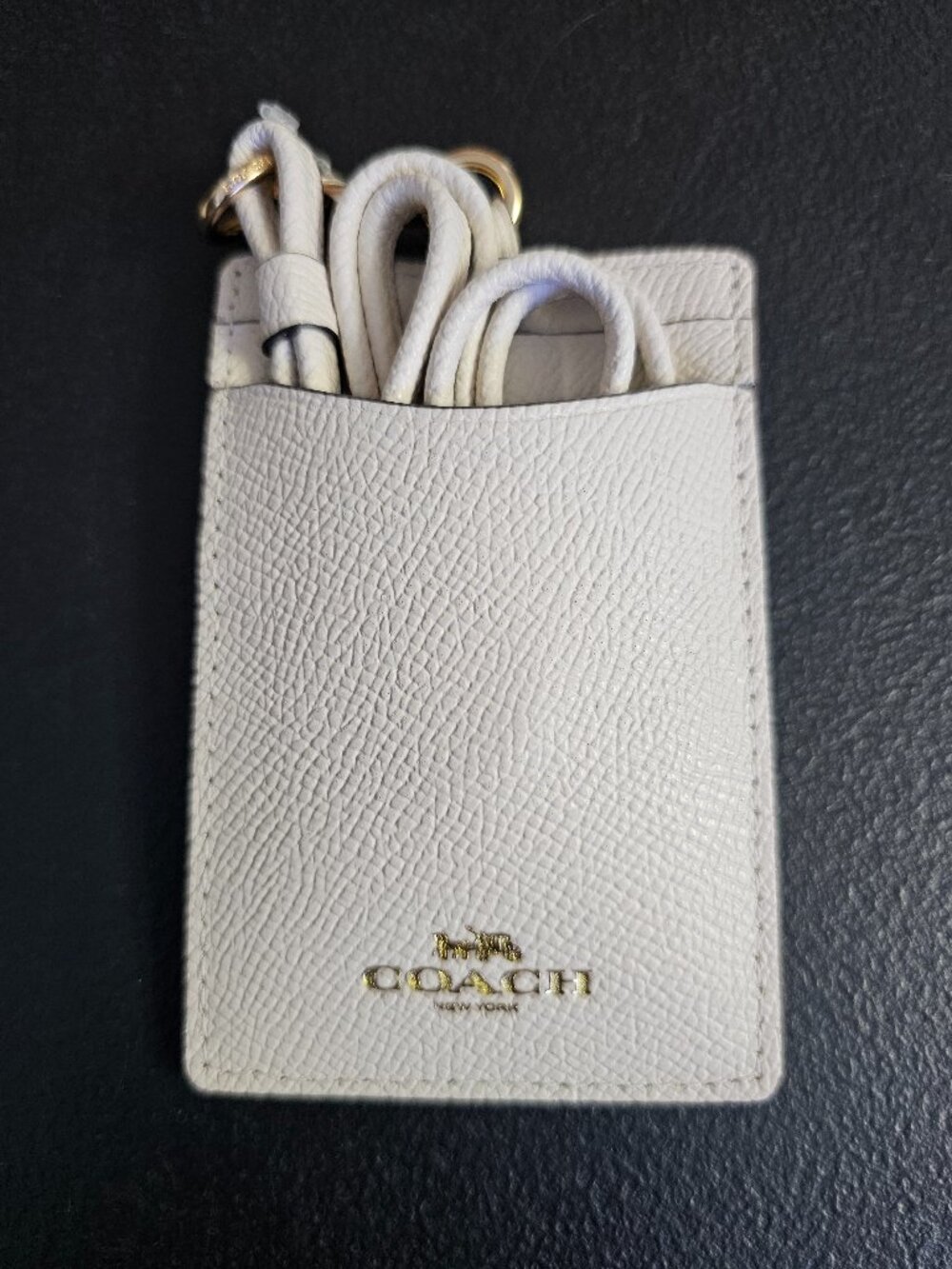 Coach 57311 ID Lanyard Chalk White Crossgrain Leather Gold NEW